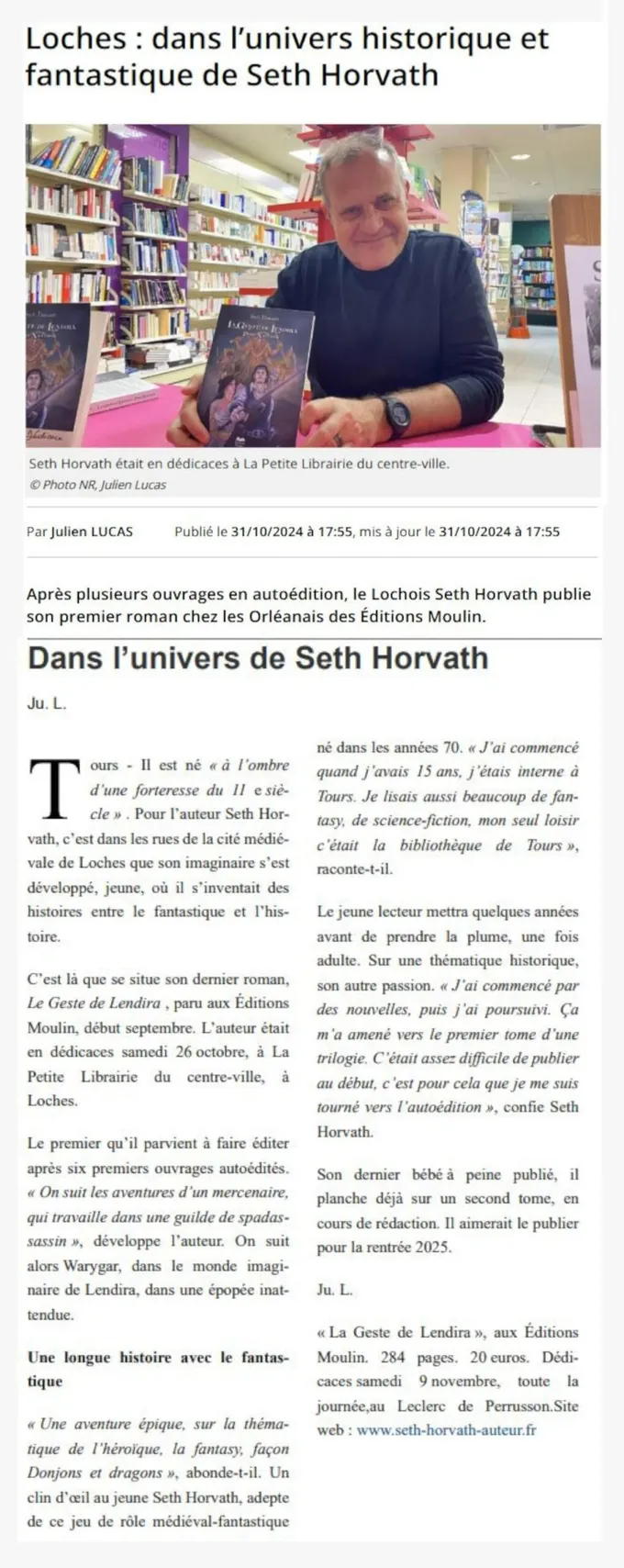 Article — La Nouvelle République (octobre 2024)